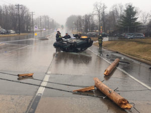 Car hit utility pole and rolled over at New Castle Avenue (Route 9) and May Avenue near New Castle. (Photo: Delaware Free News)