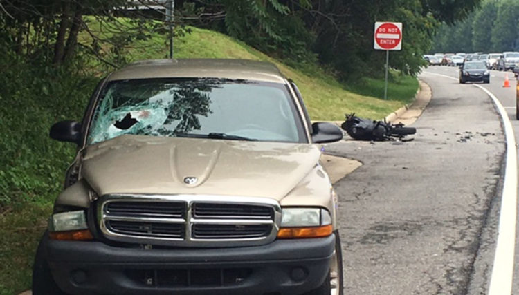 Truck and motorcycle collided on Route 141 (Powder Mill Road) at Alapocas Drive. (Photo: Delaware Free News)