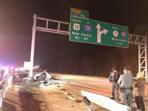 Two young Newark men died in the crash of a 2013 Cadillac CTS on Route 1 near Red Lion. (Photo: Delaware Free News)