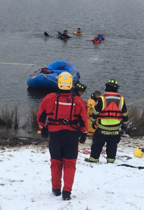 Rescue crews work to extricate woman trapped in car in pond along Route 1 east of Townsend. (Photo: Delaware Free News)