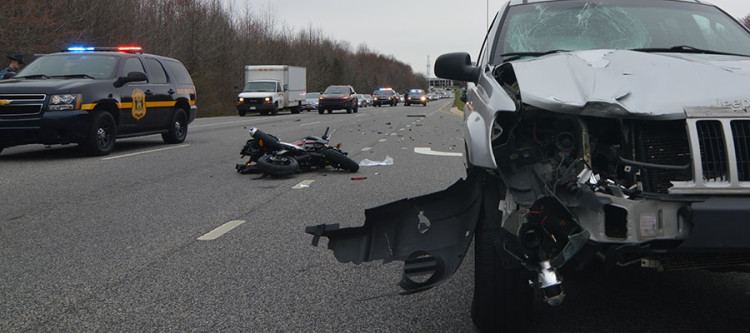 Delaware State Police say motorcyclist was struck from rear by one Jeep SUV, then bike was pushed into another on Route 273 at Old Baltimore Pike. (Photo: Delaware Free News)